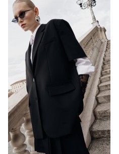 Imperial Femme Blazer Noir à manches Courtes et manchettes amovibles