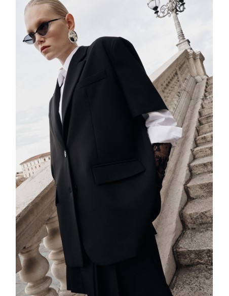 Imperial Femme Blazer Noir à manches Courtes et manchettes amovibles