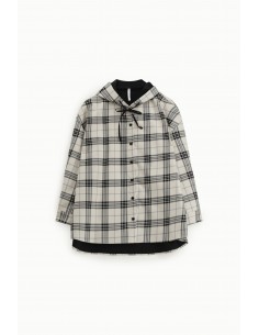Imperial Femme Surchemise à capuche motif carreaux ecru
