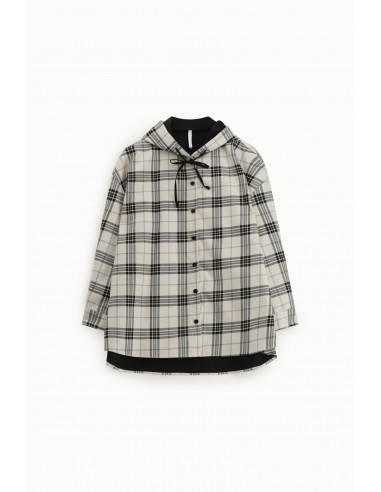 Imperial Femme Surchemise à capuche motif carreaux ecru