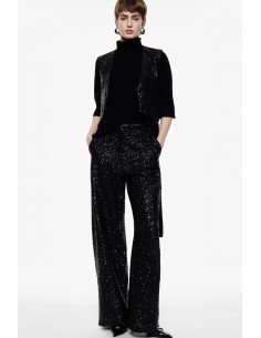 Imperial Femme Pantalon Palazzo noir a sequins