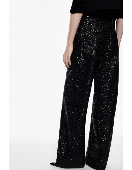 Imperial Femme Pantalon Palazzo noir a sequins
