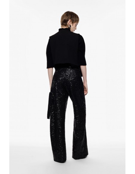 Imperial Femme Pantalon Palazzo noir a sequins