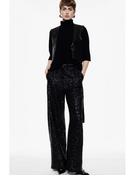 Imperial Femme Pantalon Palazzo noir a sequins