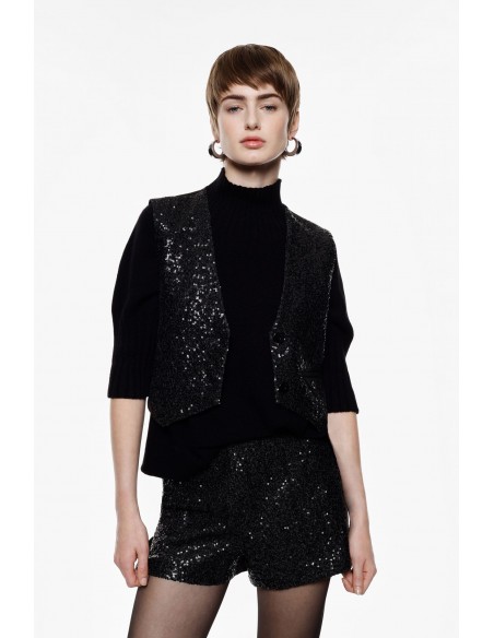 Imperial Femme gilet court en sequins noirs