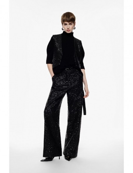 Imperial Femme Pantalon Palazzo noir a sequins