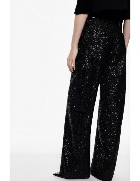 Imperial Femme Pantalon Palazzo noir a sequins