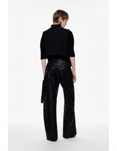 Imperial Femme Pantalon Palazzo noir a sequins