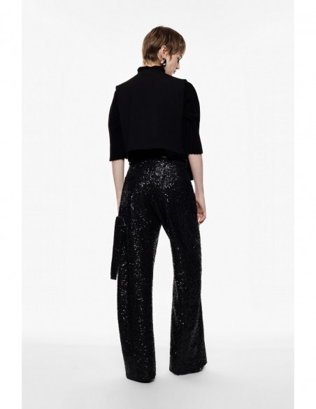 Imperial Femme Pantalon Palazzo noir a sequins