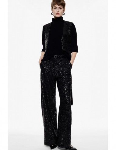 Imperial Femme Pantalon Palazzo noir a sequins