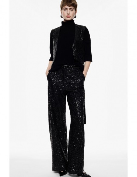 Imperial Femme Pantalon Palazzo noir a sequins
