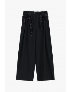 Imperial Femme pantalon noir palazzo avec ceinture obi