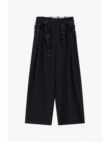 Imperial Femme pantalon noir palazzo avec ceinture obi