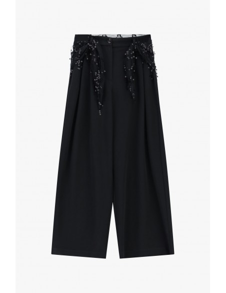 Imperial Femme pantalon noir palazzo avec ceinture obi