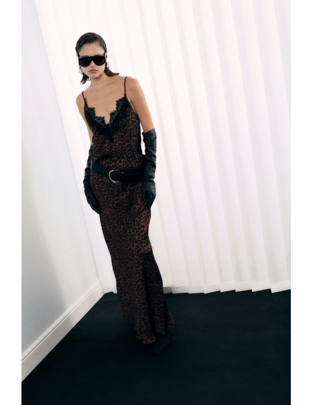 Imperial Femme Robe à brides imprimé leopard et dentelle