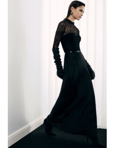 Imperial Femme Robe longue en satin noir et dentelle