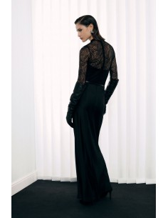 Imperial Femme Robe longue en satin noir et dentelle