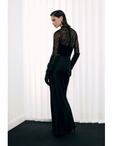 Imperial Femme Robe longue en satin noir et dentelle