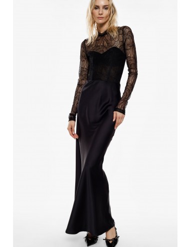 Imperial Femme Robe longue en satin noir et dentelle