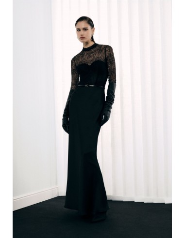 Imperial Femme Robe longue en satin noir et dentelle