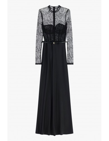 Imperial Femme Robe longue en satin noir et dentelle