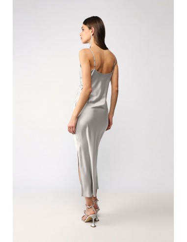 Robe satinée mi-longue femme drapée et fendue – Imperial