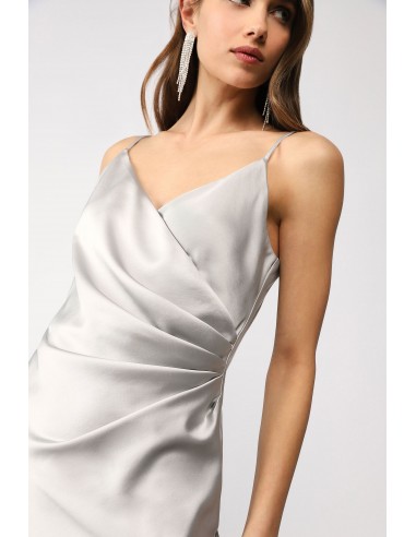 Robe satinée mi-longue femme drapée et fendue – Imperial