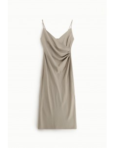 Robe satinée mi-longue femme drapée et fendue – Imperial