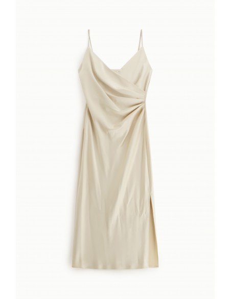 Robe satinée mi-longue femme drapée et fendue – Imperial