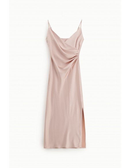 Robe satinée mi-longue femme drapée et fendue – Imperial