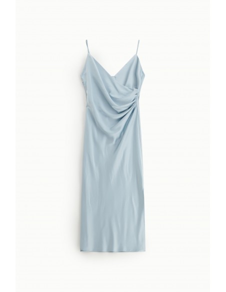 Robe satinée mi-longue femme drapée et fendue – Imperial