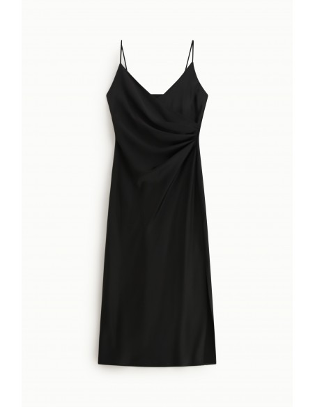 Robe satinée mi-longue femme drapée et fendue – Imperial