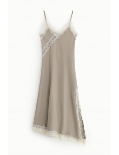 Robe mi-longue asymétrique en crêpe satin à dentelle – Imperial