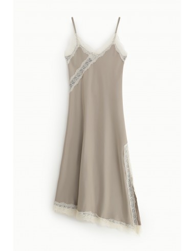 Robe mi-longue asymétrique en crêpe satin à dentelle – Imperial