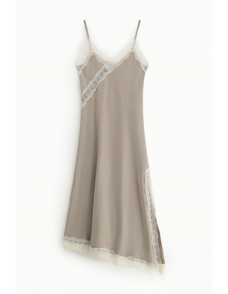 Robe mi-longue asymétrique en crêpe satin à dentelle – Imperial