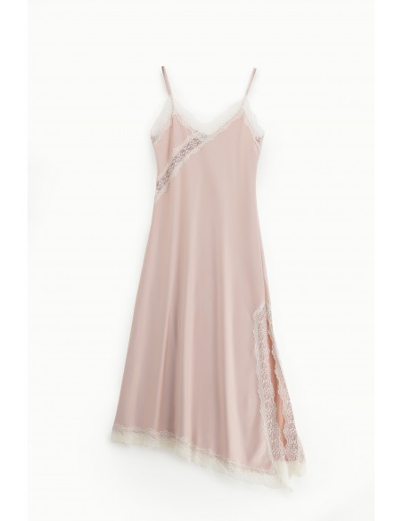 Robe mi-longue asymétrique en crêpe satin à dentelle – Imperial