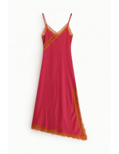 Robe mi-longue asymétrique en crêpe satin à dentelle – Imperial