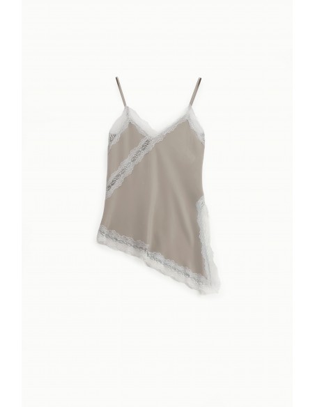 Imperial – Débardeur caraco asymétrique en satin et dentelle