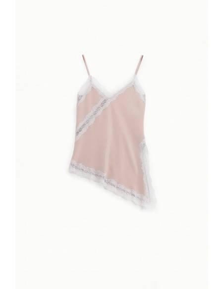 Imperial – Débardeur caraco asymétrique en satin et dentelle