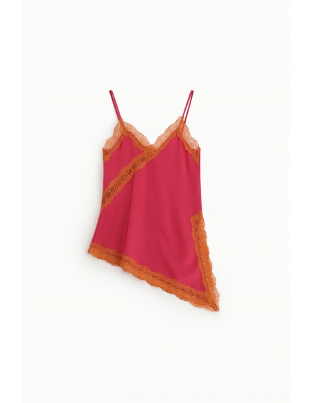 Imperial – Débardeur caraco asymétrique en satin et dentelle