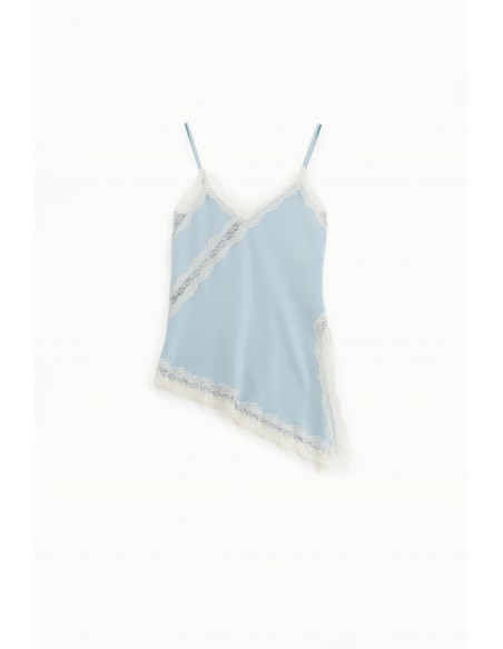 Imperial – Débardeur caraco asymétrique en satin et dentelle