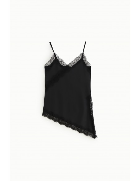 Imperial – Débardeur caraco asymétrique en satin et dentelle