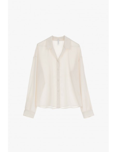 Chemisier oversize manches longues en crêpe satin champagne – Imperial Femme