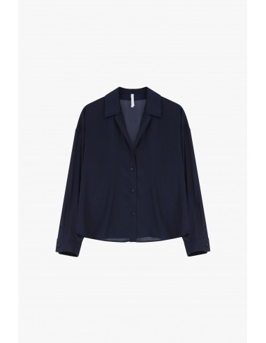 Chemisier oversize manches longues en crêpe satin bleu marine – Imperial Femme