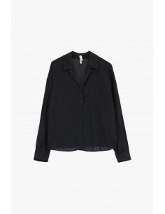 Chemisier oversize manches longues en crêpe satin noir – Imperial Femme