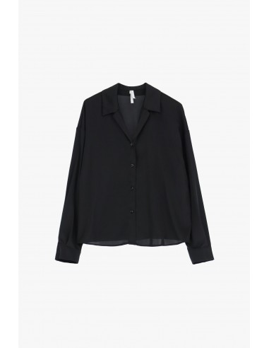 Chemisier oversize manches longues en crêpe satin noir – Imperial Femme