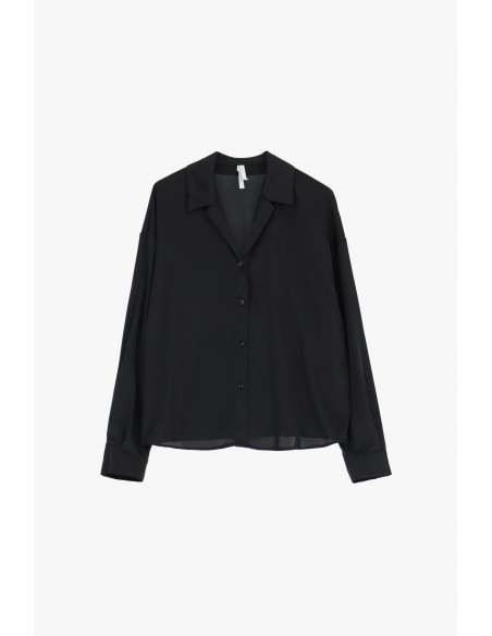 Chemisier oversize manches longues en crêpe satin noir – Imperial Femme