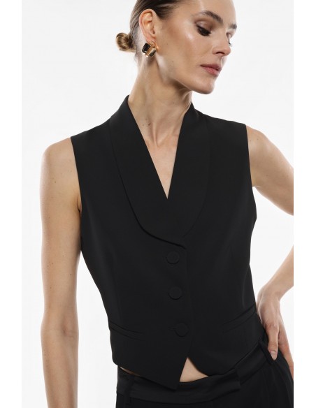 Gilet tailleur rayé à revers châle en crêpe fluide – Imperial