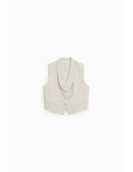 Gilet tailleur rayé à revers châle en crêpe fluide – Imperial