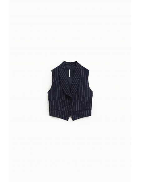 Gilet tailleur rayé à revers châle en crêpe fluide – Imperial
